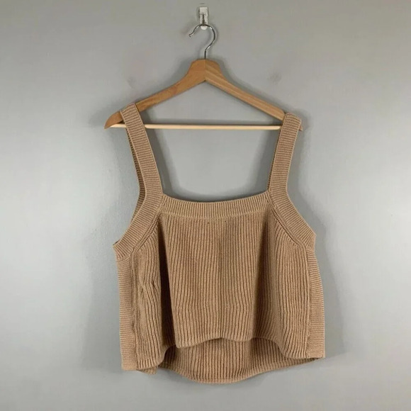 Reformation Beige Brown Knit Square Neck Tank Top Organic Cotton Crop 2X XXL - Picture 6 of 9